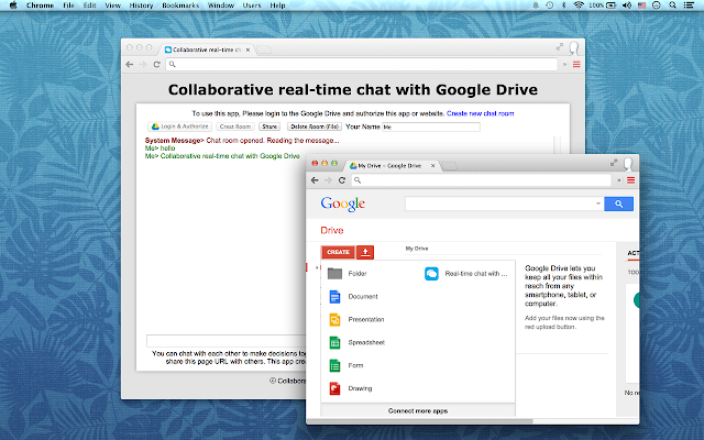 Screenshot of Chat Drive, real-time chat with Drive