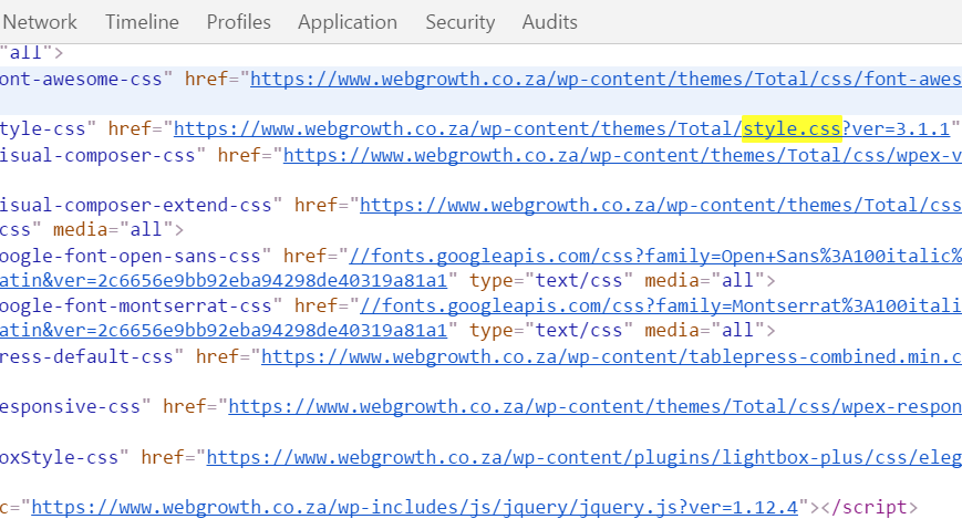 O arquivo style.css de um site destacado em seu código