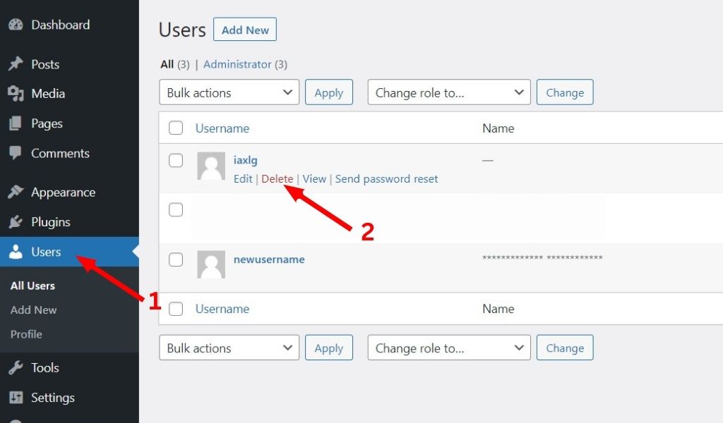 How to Change Username On WordPress:  Delete The Old User
