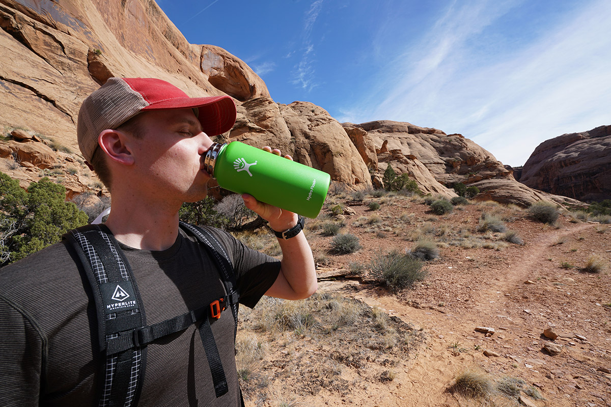 Water Bottle (drinking from Hydro Flask on hiking trail)