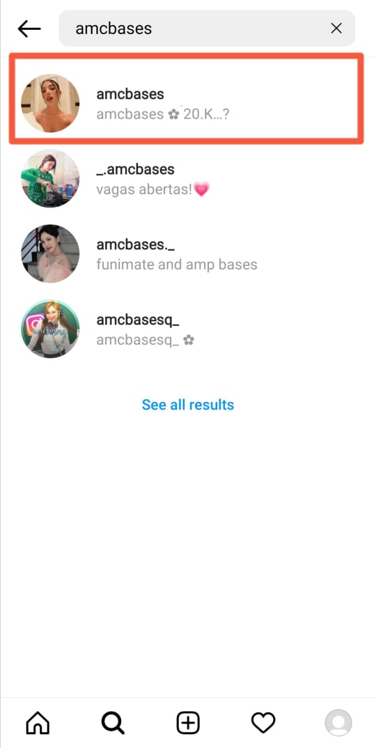 Search for Accounts Instagram