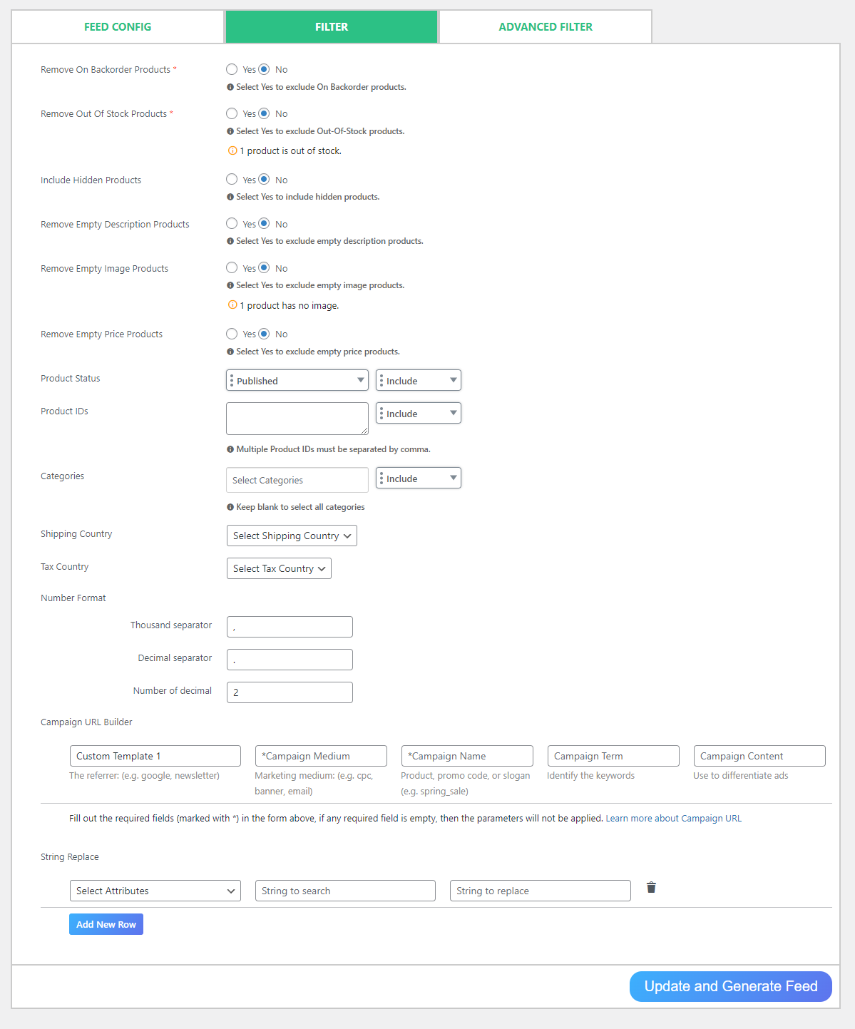 Filter options - export WooCommerce products to Excel 