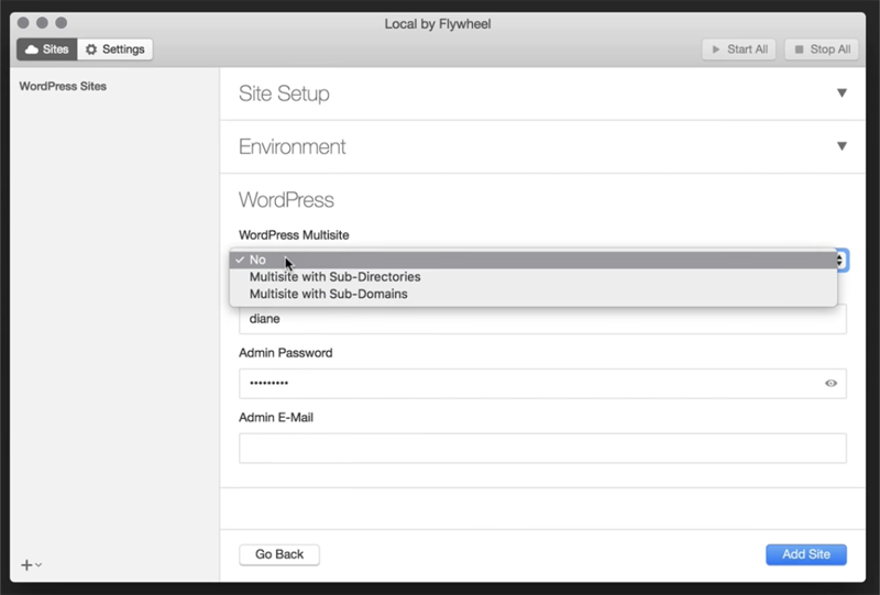 Opções locais por Flywheel WordPress