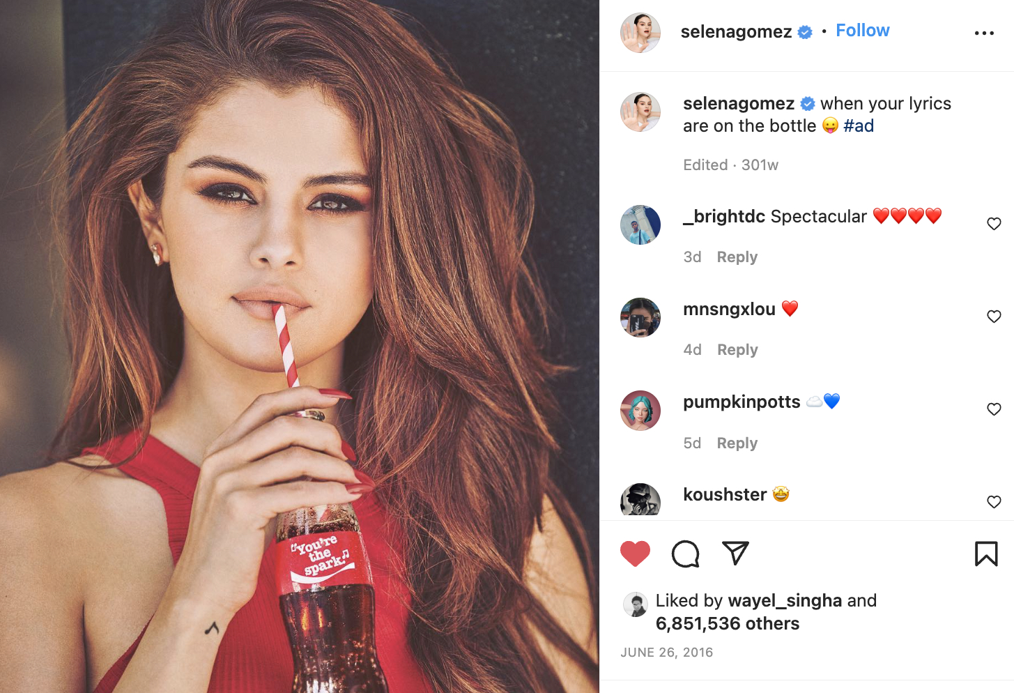 Word of Mouth Marketing Examples: Selena Gomez Photo for campaign