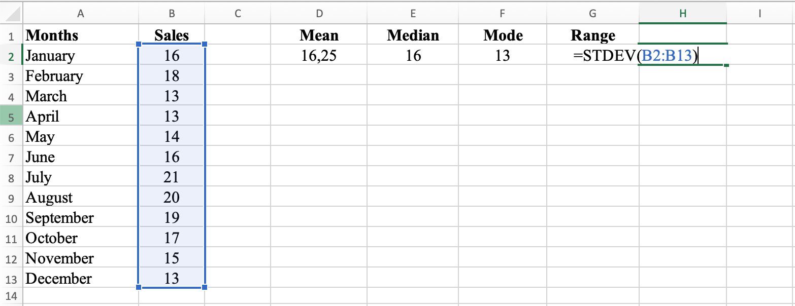 Standard deviation formula in Excel. Source: uedufy.com