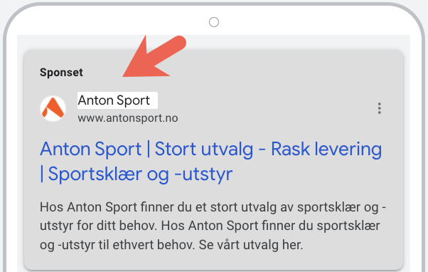 Illustrasjon av innholdselement i Google Ads: Element for bedriftsnavn og bedriftslogo