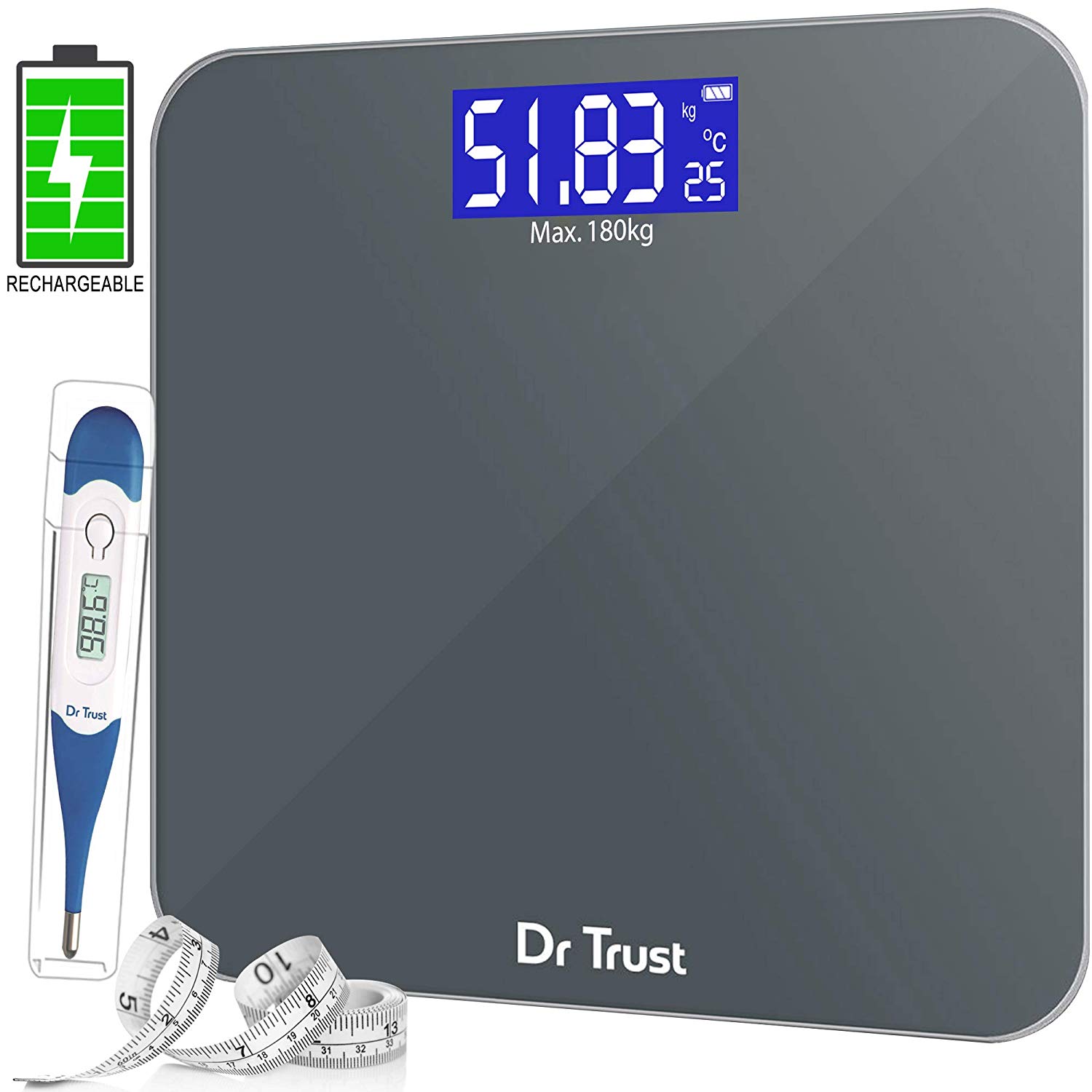 Dr. Trust (USA) Electronic Platinum Rechargeable Digital Personal Weighing Scale