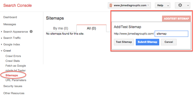 sitemap submission to search console