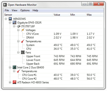 Open Hardware Monitor fan control software 