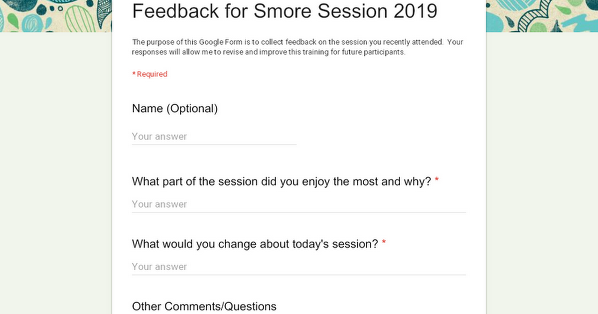Feedback for Smore Session 2019