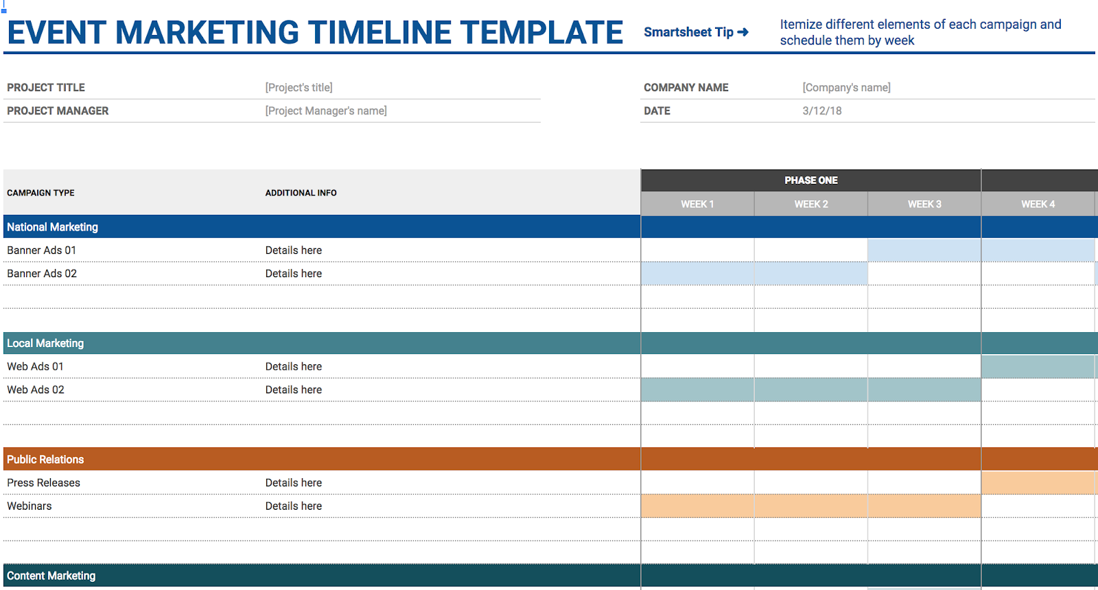 event marketing timeline google sheets template