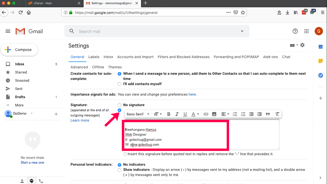 add an email signature in gmail