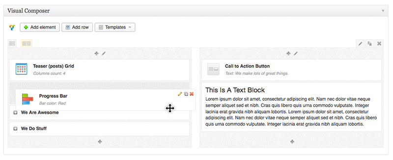 Layouts de arrastar e soltar do Visual Composer
