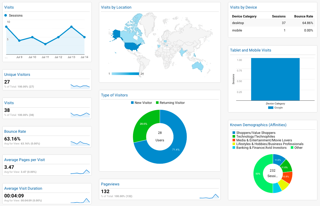 Google Analytics Dashboard WordPress: Audience Dashboard