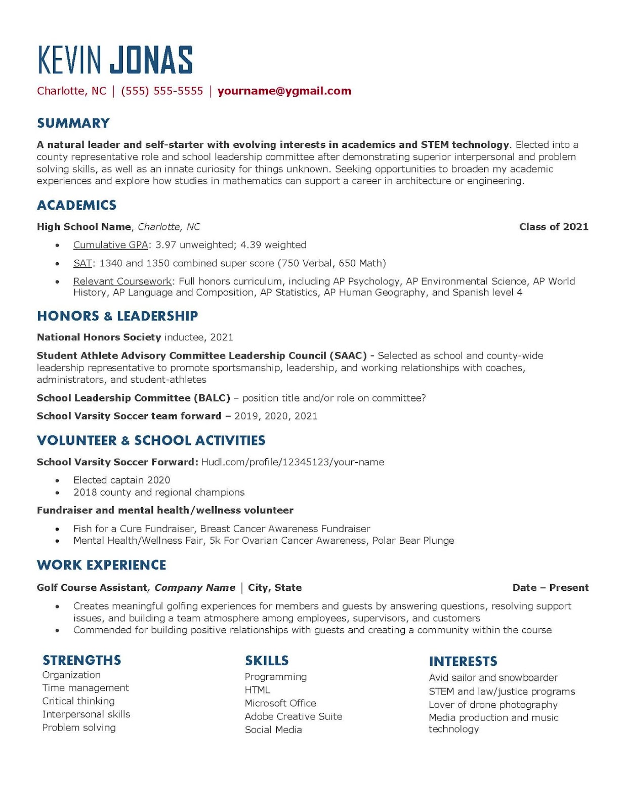 Full teen resume example and template