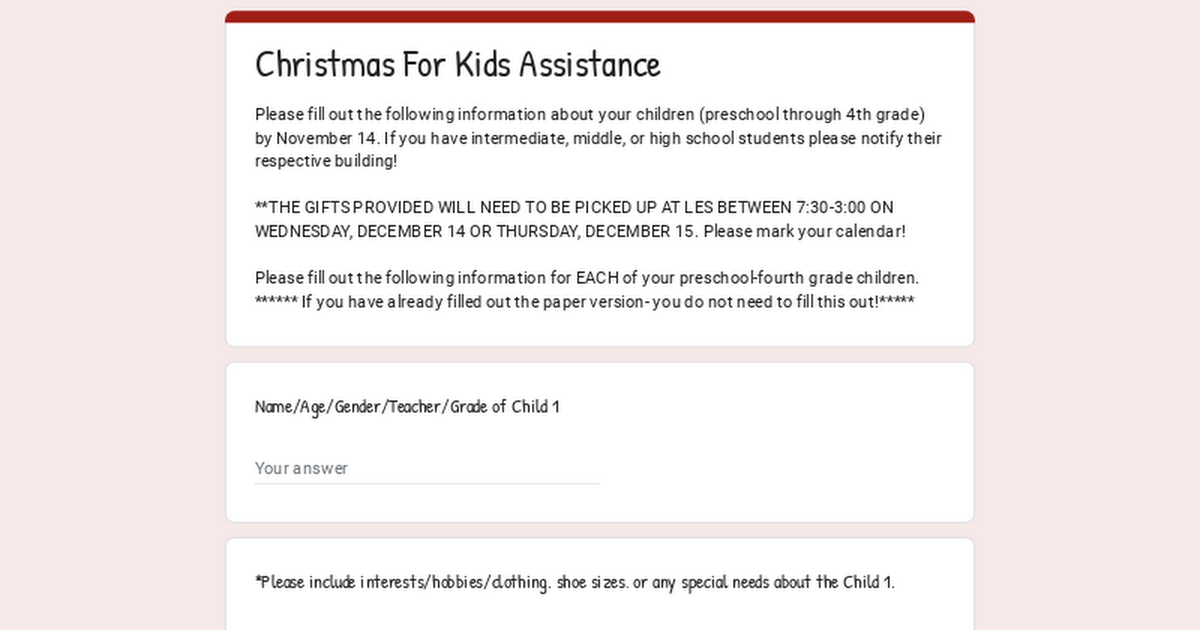Christmas For Kids Assistance