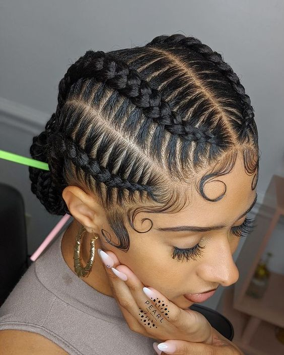 pretty lady wearing feed-in braids hairstyle