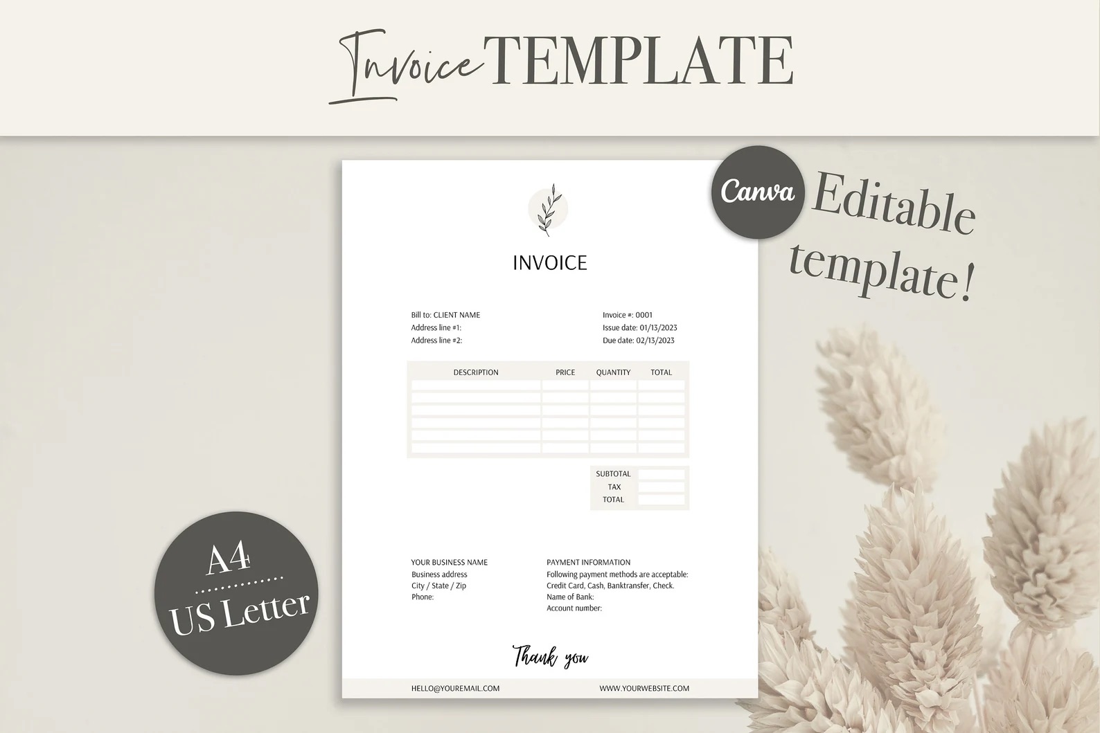 Boho Canva Invoice Template for Businesses | The Comma Mama Co.