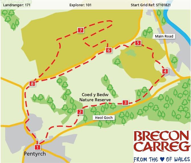 Pentyrch, Coed y Bedw Nature Reserve and The Garth Walk map
