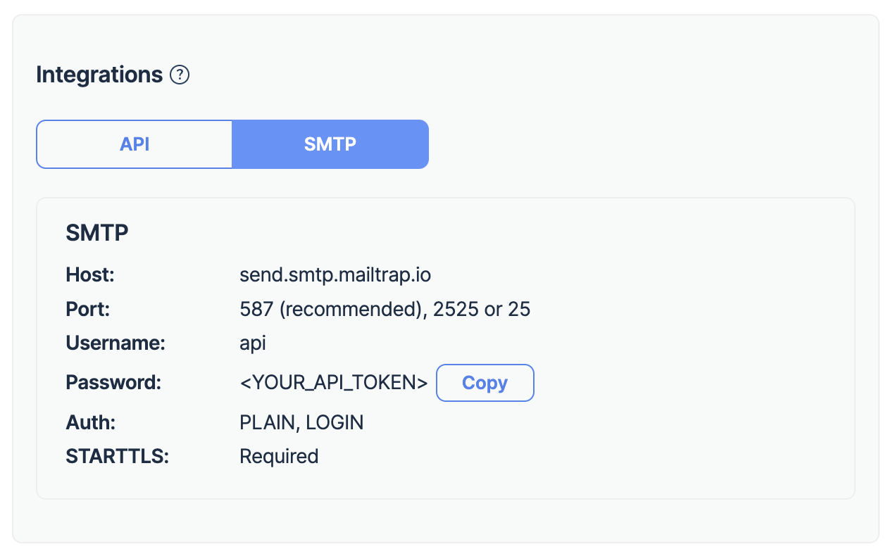 Mailtrap Email Sending SMTP settings