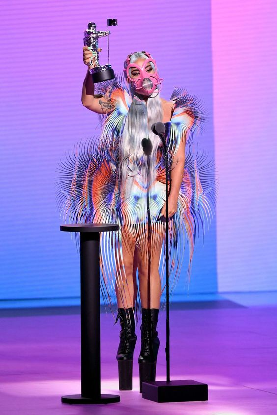 Lady Gaga in an avant-garde piece as typical of her signature style