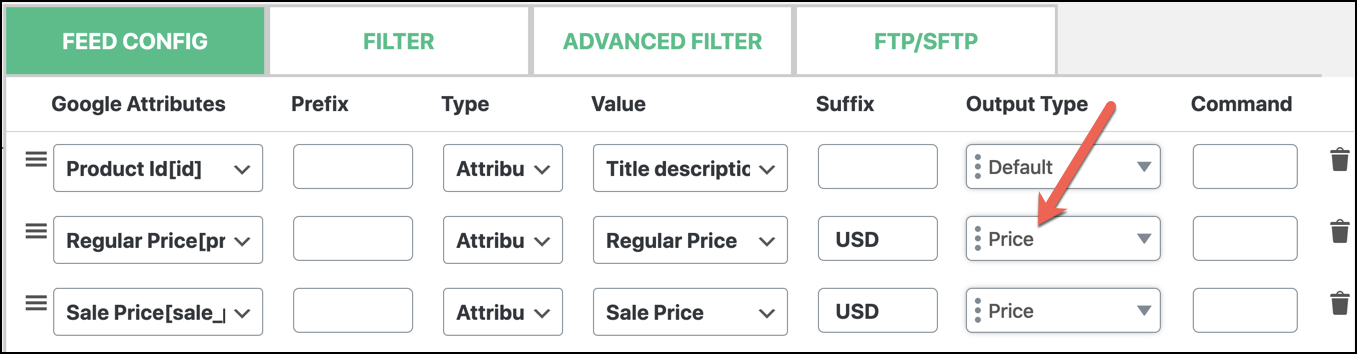 Output Type to Price for your attribute into feed configuration