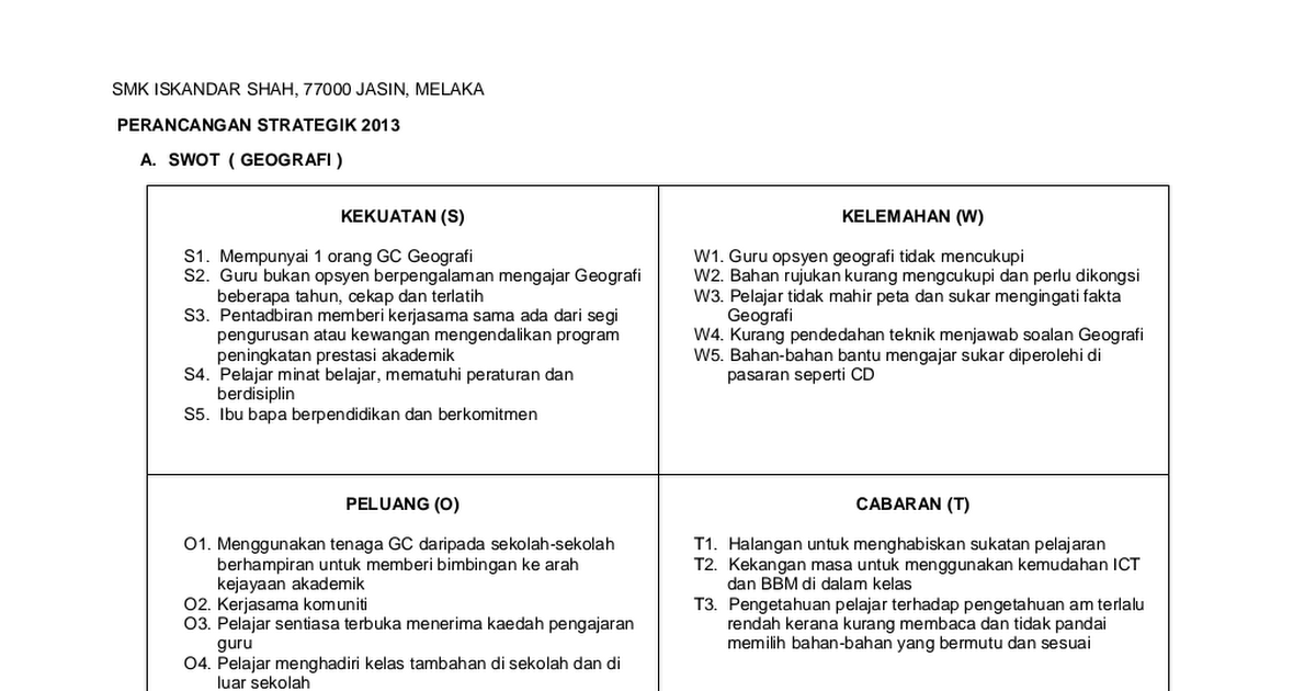 Pelan Strategik Geografi Smkis 2012 Pdf Google Drive