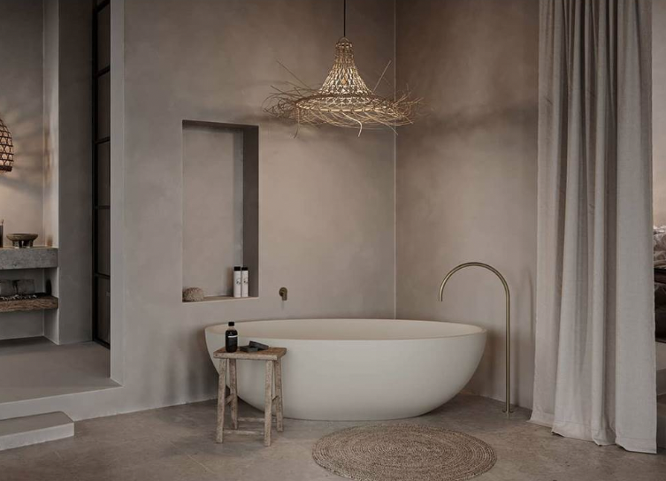 luxury hotel furniture with neutral tones and COCOON bathtub and features