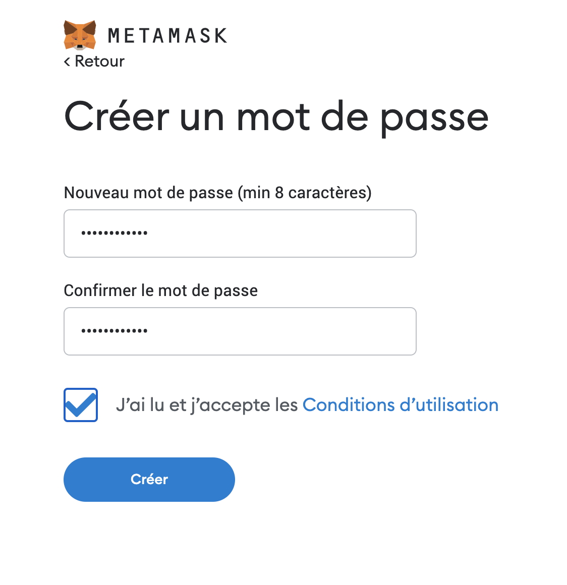 mot de passe metamask 