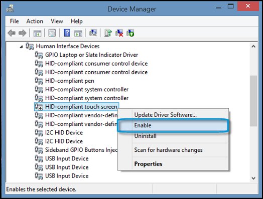 Enable HID-compliant touch screen in Device Manager