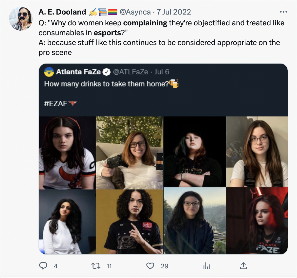 Asynca highlighting esports team FaZe's sexist tweet