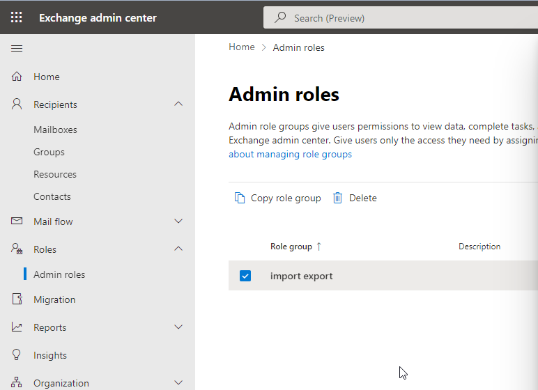 assign import export role to the user