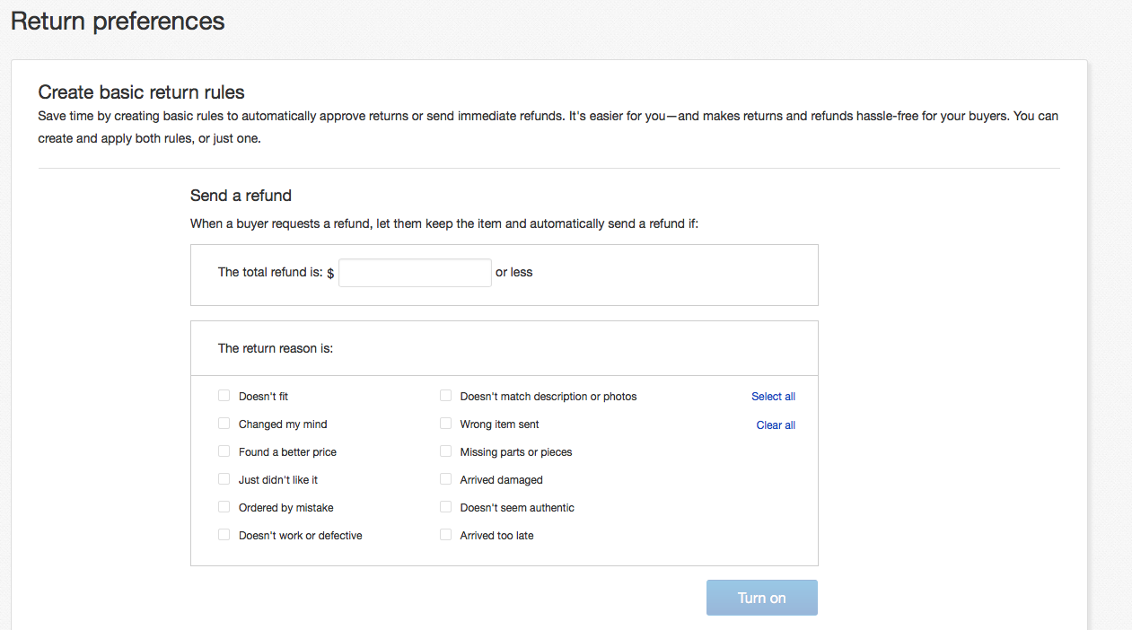 إرسال أتمتة استرداد ebay