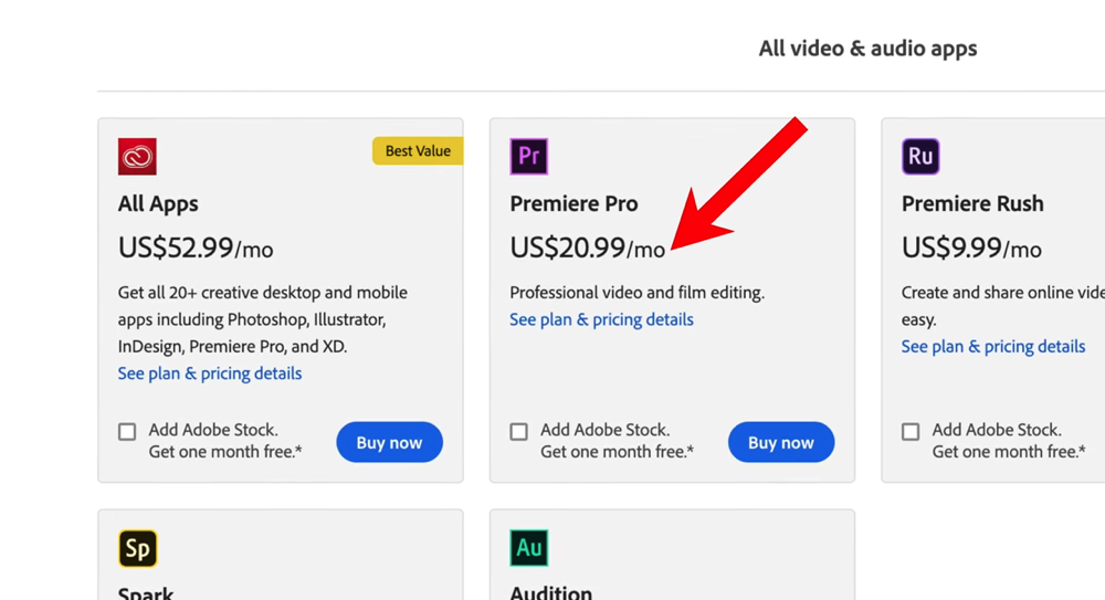 Premiere Pro can only be accessed by signing up for a monthly subscription
