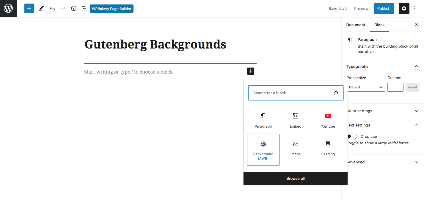Fundos avançados do WordPress Gutenberg