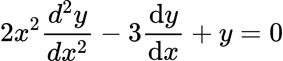 {"id":"1-0-0-1-1","code":"\\begin{align*}\n{2x^{2}\\frac{d^{2}y}{dx^{2}}-3\\diff{y}{x}+y}&={0}\t\n\\end{align*}","font":{"color":"#000000","size":10,"family":"Arial"},"type":"align*","ts":1603616873495,"cs":"ot5a2L5FafSZ3dWNBt2P6w==","size":{"width":161,"height":34}}