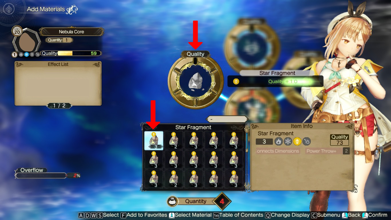 Inserting the Star Fragment in the left Quality loop | Atelier Ryza 2: Lost Legends & the Secret Fairy