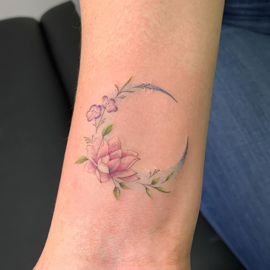 Lotus Flower And Moon Tattoo