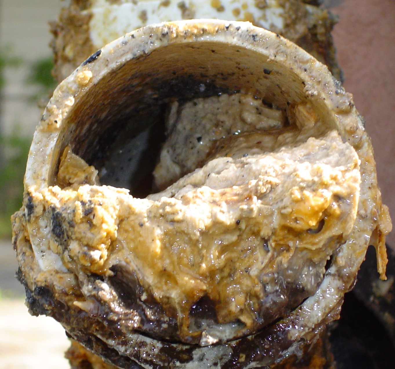 This is what extreme grease buildup looks like inside of a pipe. It can become so bad, the entire pipe will be completely clogged!