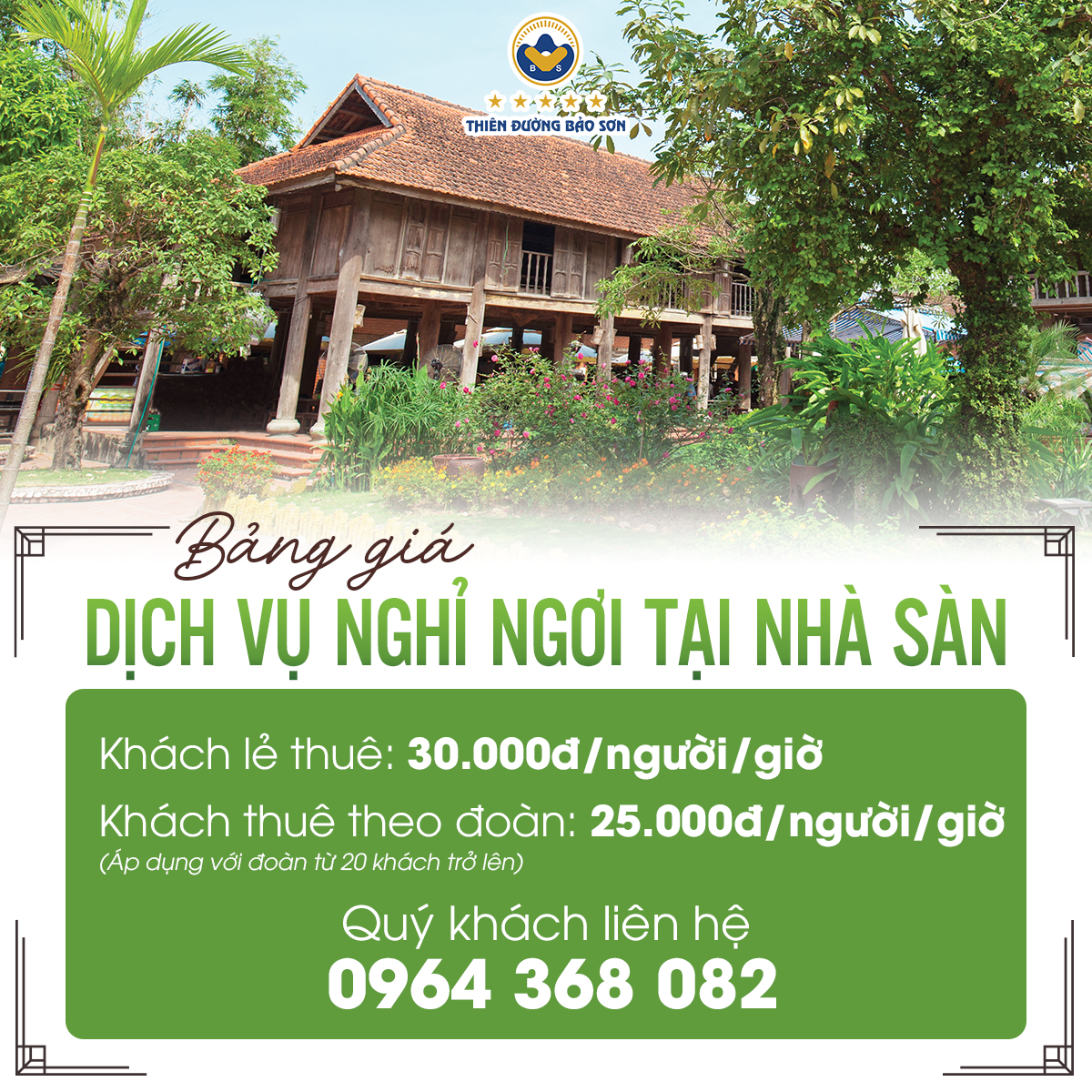 Bảng giá dịch vụ lưu trú tại Nhà sàn