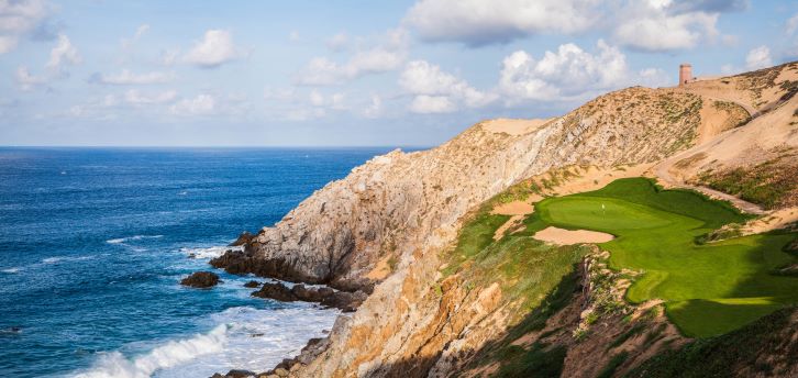 A golf course off a scenic ocean-view in Los Cabos.