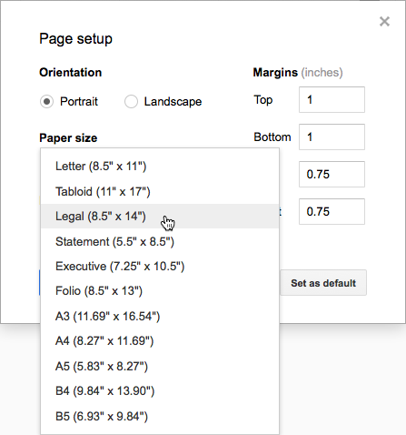 Paper Size selection