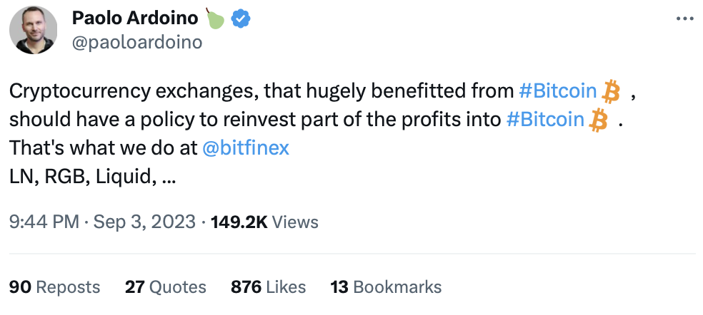 Bitfinex’s Bitcoin Bet: “We’re In, Who’s With Us?”  - - 2023