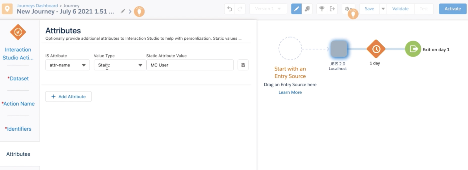 Journey Builders Interaction Studio activity configuration