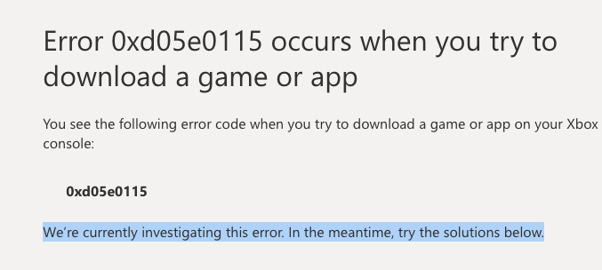 Xbox Error Code 0xd05e0115