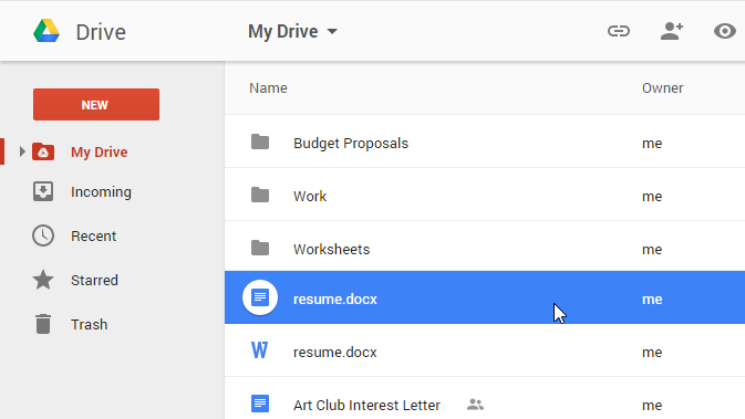 Screenshot of Google Drive