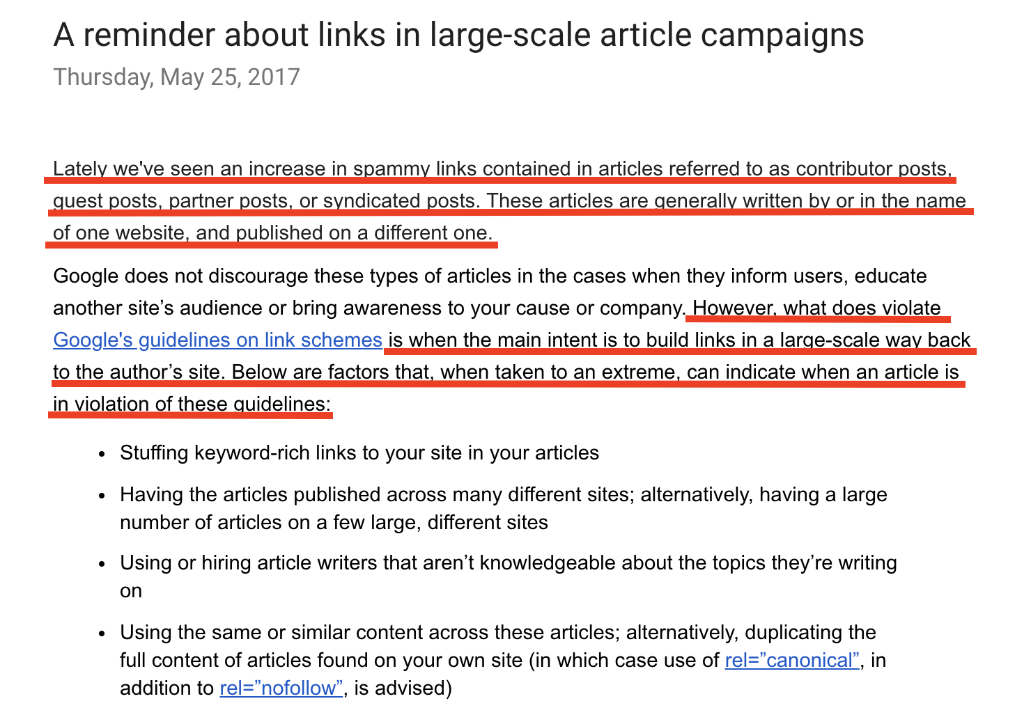 google on large-scale article campaigns