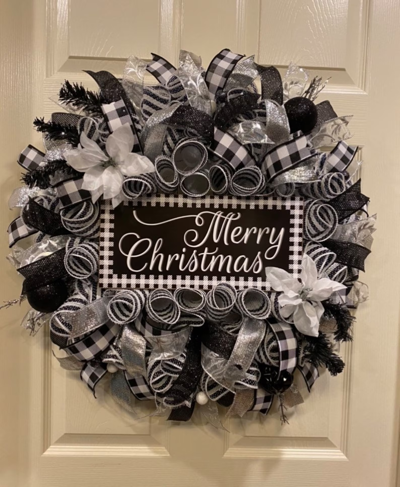 Black and white Christmas wreath