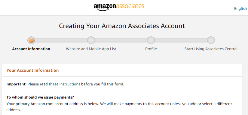 #3. Signing Up For Affiliate Program with Amazon