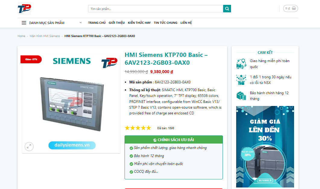 Màn hình cảm ứng HMI Siemens đáng mua nhất hiện nay: HMI Siemens KTP700 giá tốt